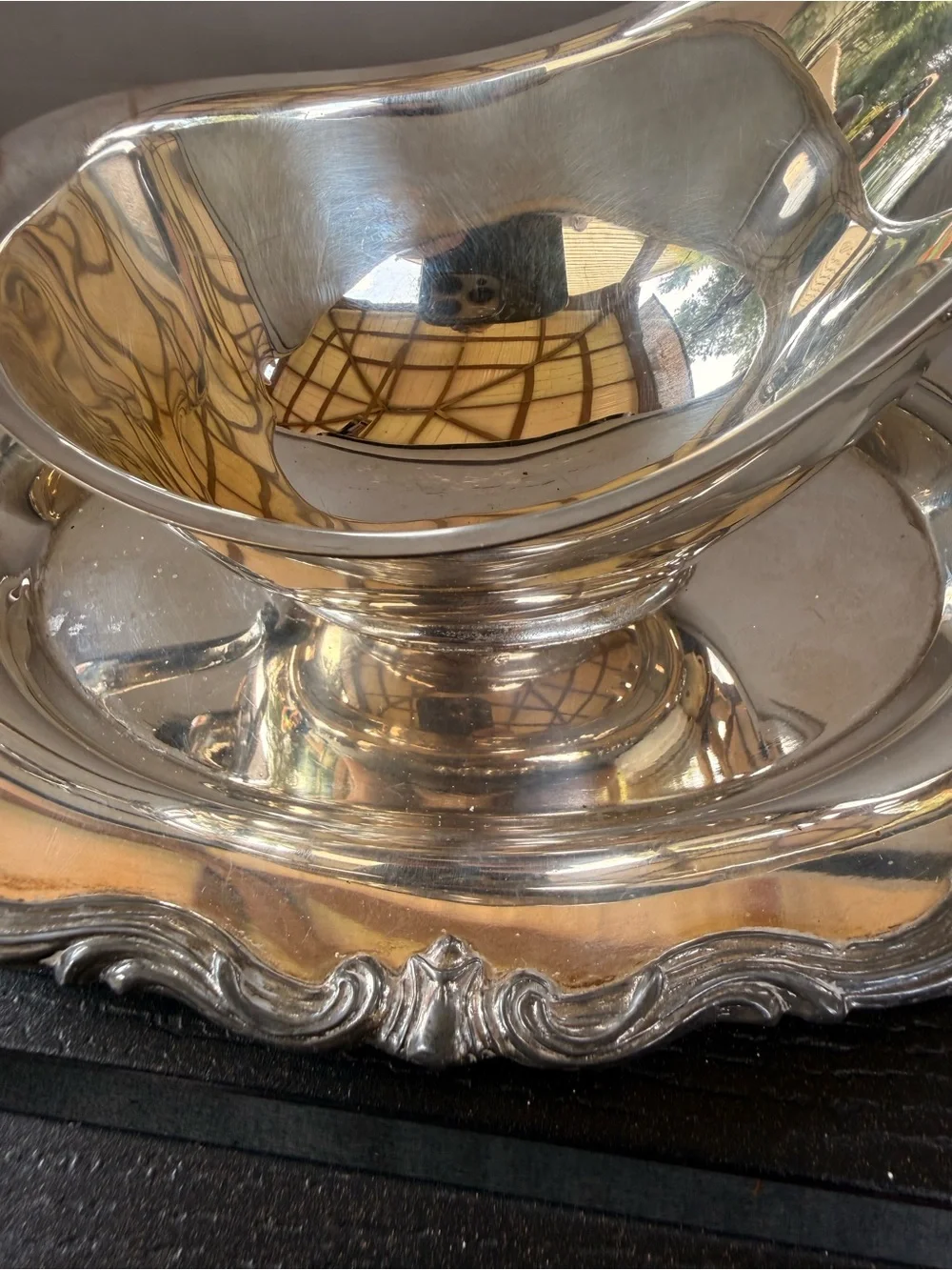 Classic Silver Gravy Boat with attached under plate - Elegant Serving Piece